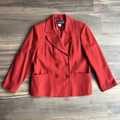 Requirements Petite Vintage Blazer Wool Mark 100% Pure New Wool Lined Red 16