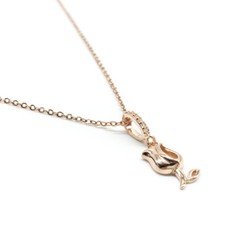 Rose Gold-Tone Rose Flower Pendant Rolo Chain Necklace .925 Sterling Silver 18"