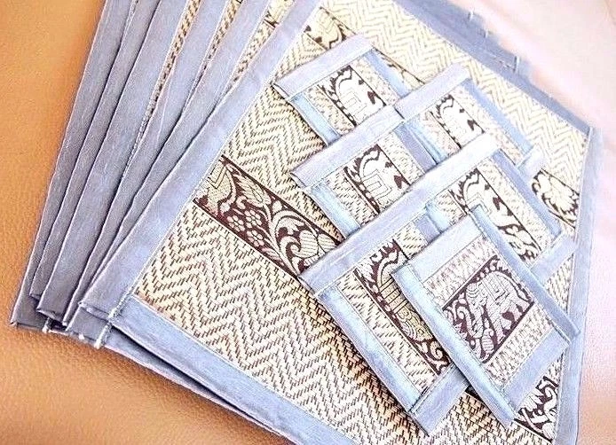 10.5"x12.5" Thai Craft Papyrus Platemat Coaster Party Dinner Set for 4 , 6 seats - Image 2 of 4