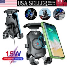 12-24V Motorcycle Cell Phone Mount Holder Wireless USB Charger 15W Fast Charging
