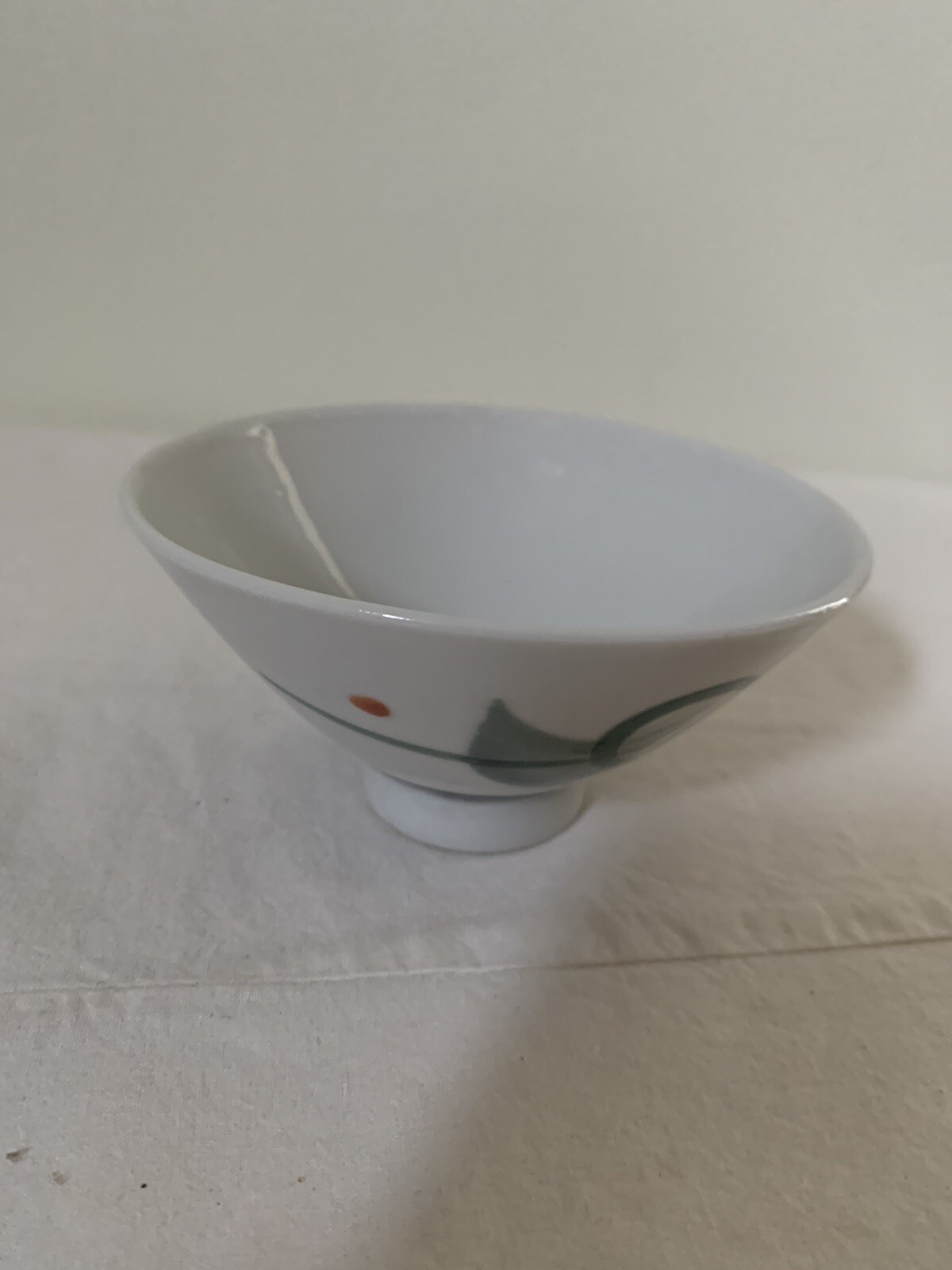 Japanese Rice Noodle Bowl 4.5" Wide Porcelain Leaf Geometric Pattern Vintage