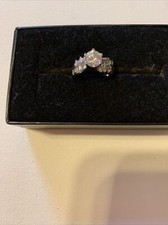 Engagement ring Size 6 Cz Silver Marked 925 Large Center Stone Baguettes  6 Sm