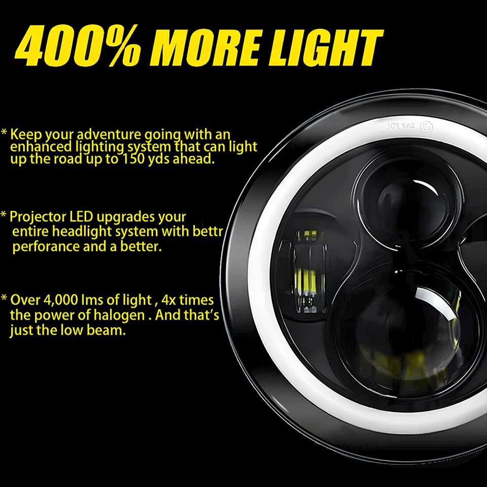 Faro LED redondo de 7 pulgadas anillo halo haz sellado para GMC Jimmy G2500 G3500 Foto 4 de 4