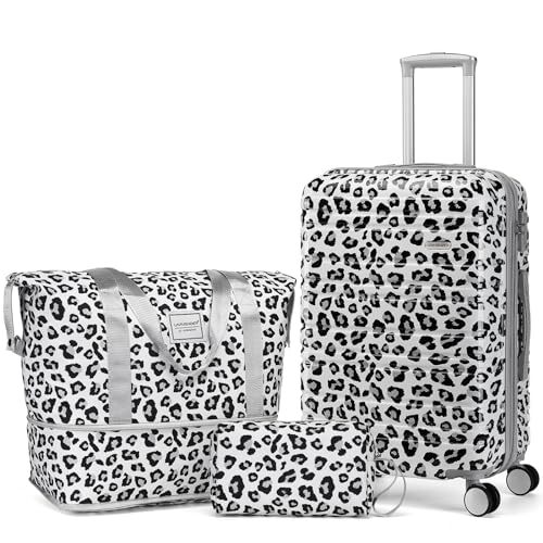 Luggage Sets 3 Piece, Hardside 20 IN 3 Piece Set (20/DB/TB) Leopard White-1