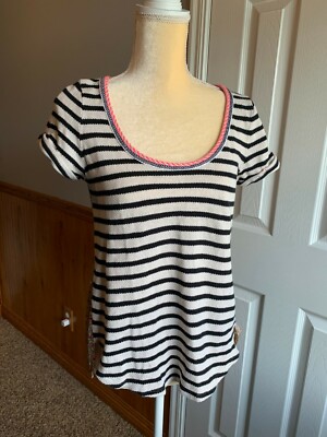 Anthropologie Akemi + Kin Top Sz S Floral / Stripe multi fabric hi lo