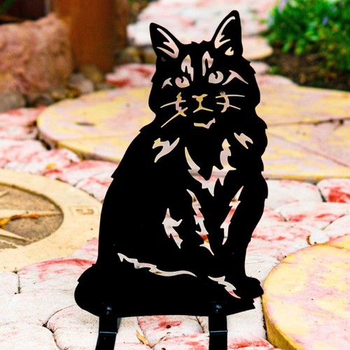 Cat Silhouette Home Decoration Statue Metal Art Garden Ornament Gifts Her Woman - Foto 20 di 48