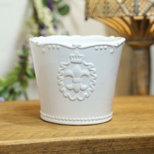 White Ceramic Fleur De Lis Plant Pot 15cm Tabletop Pot Indoor Home Office Decor