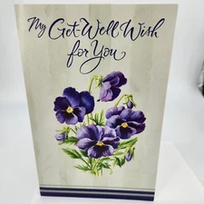 Get Well Wish for You Paper Greeting Card w Envelope Violets Warmest Wishes
