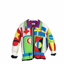 Vintage Neiman Marcus Gallery Ski Jacket Coat M Puffer Zip 90s World Olympics