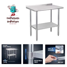 Stainless Steel Prep Table NSF Commercial Work Table and Undershelf for Kitch...