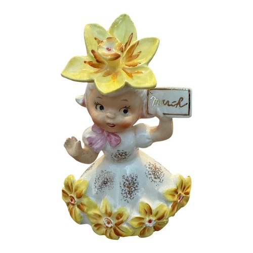 Vintage Rare Napco March Trillium Flower Girl of the Month Figurine