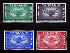 UNUSED: KENYA - UGANDA - TANZANIA #156-9. FINE-VERY FINE NH OG. SCV $1.90