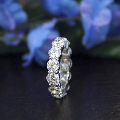 7 CT Round Moissanite Full Eternity Wedding Ring Band Real 925 Sterling Silver - Picture 2 of 6