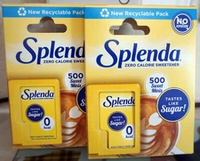 2 X SPLENDA LARGE 500 COUNT MINI NO CALORIE SWEETENERS in DISPENSER ex. 2027