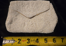 Vintage White Beaded Snap Clutch Coin Purse Womens Formal Eveningwear
