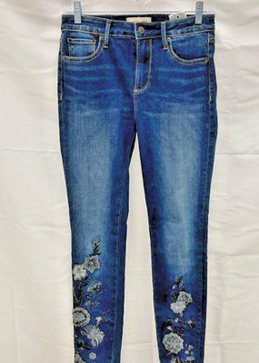 Driftwood Floral Embroidered Denim Jeans Size 4 Straight Leg Art Stretch Ankle
