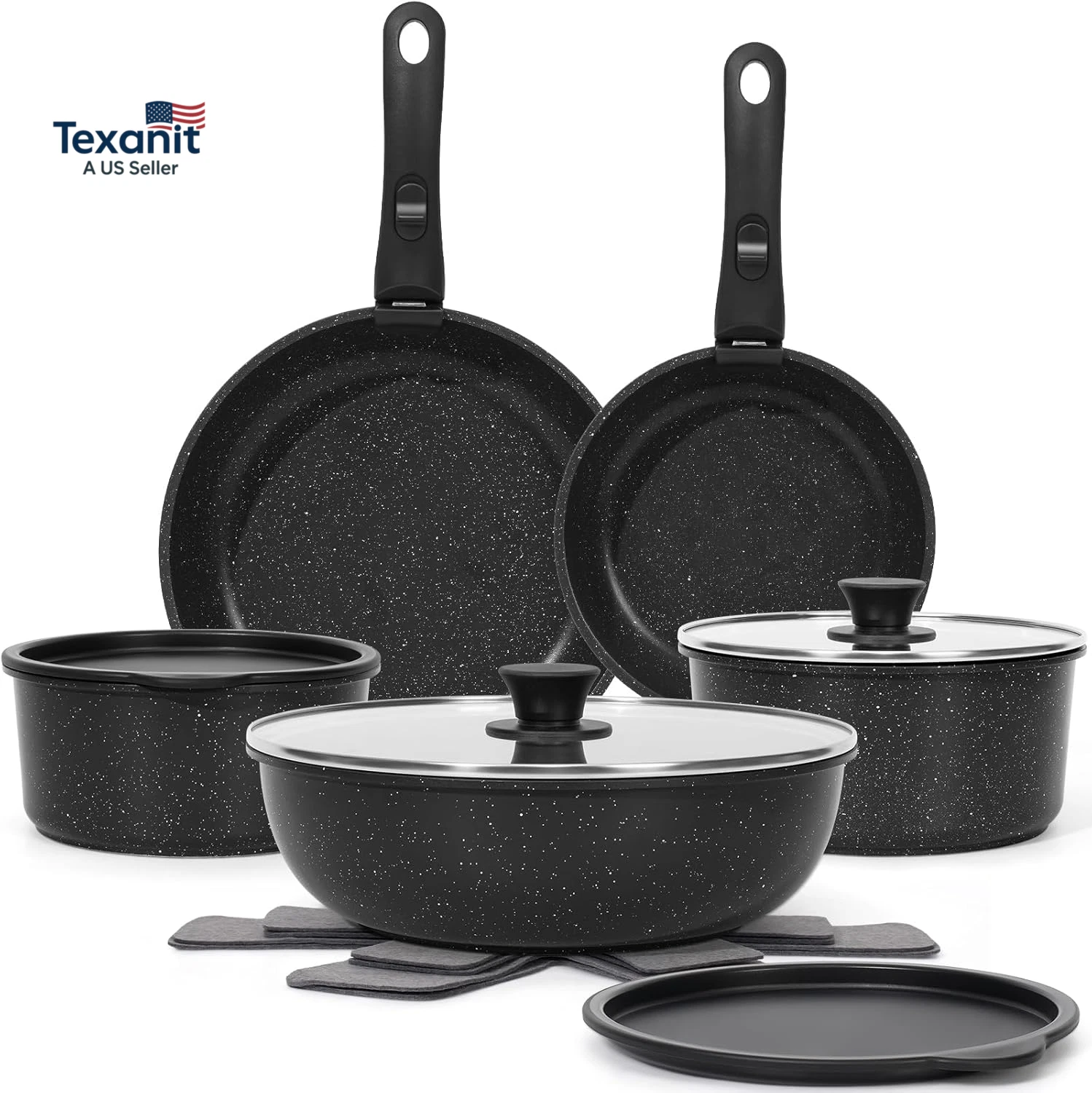 15Pcs Pots and Pans Set Non Stick, Cookware Sets with Detachable Handle, Nonstic