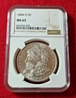 1884 O $1 Morgan Silver Dollar - NGC MS63 - 90% Silver - .7734 Ounce Silver