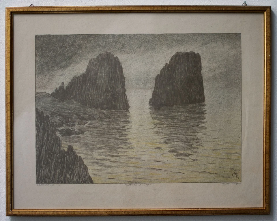 Margarete Gerhardt Faraglioni Capri Jugendstil monogrammiert Lithografie 1/12 - Bild 2 von 4