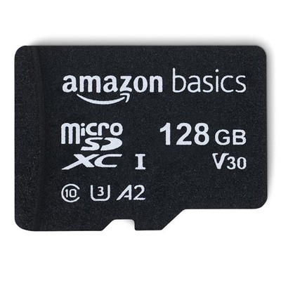 Amazon Basics MicroSDXC Memory Card 128GB U3 A2 100MB/s with Adapter Black