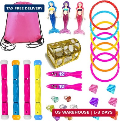 30 Pcs Diving Pool Toys for Kids Ages 3-12 - Little Mermaid Toys for Girls, Dive