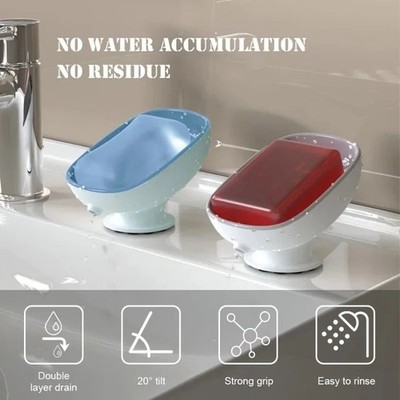 Soap Holder Self Draining Suction Cup Soap Dish Bathroom Sink Organizer