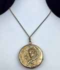 XL Antique Art Nouveau Lady Edwardian 10kt Gold Filled Necklace Locket 1905 Caco — photo 2