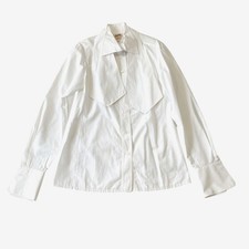 HERMES White Scarf Collar Long Sleeve Shirt Blouse Top Size 38 M Cotton France