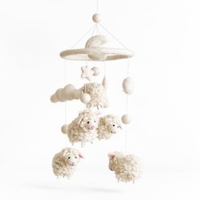 Handmade Felt Counting Sheep Nursery Mobile, Counting White Sheep Crib Mobile...