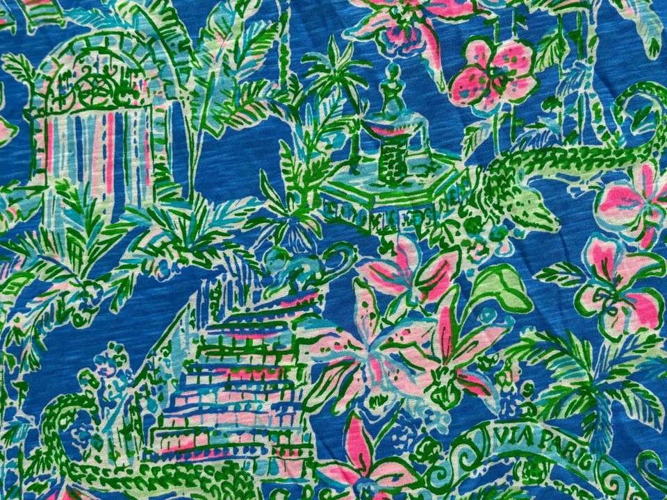 "Lilly Pulitzer Slub tela de algodón estampado Boca azul debajo de The Bougainvi 36"x 64""" Foto 4 de 4