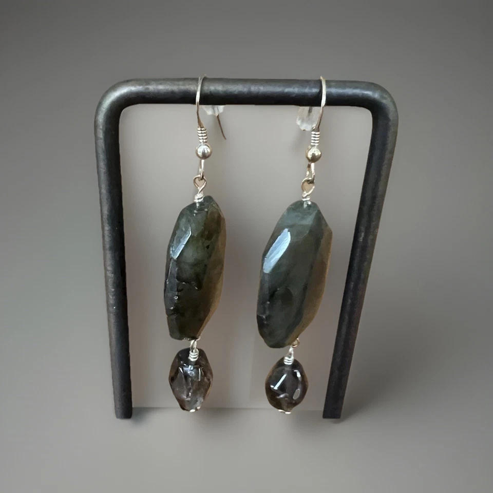 Labradorite Large Stones Silver Earrings Artisan Handmade - Image 3 of 4