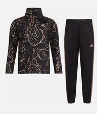 Adidas Kids GLAM TRICOT TRACK PANT  JACKET SET In Black/Gold Size 3T