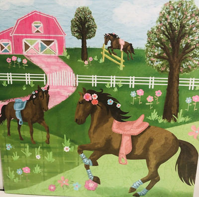 Oopsy Daisy Pretty Horses Canvas Wall Art 21x21 Pink Pony Girls Nursery