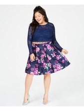 SEQUIN HEARTS Womens Navy Lace Glitter Knee Length Prom Bubble Dress 14