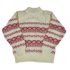 Vtg Nordic Fair Isle Sweater L Red/cream Mountain ski resort mock turtleneck