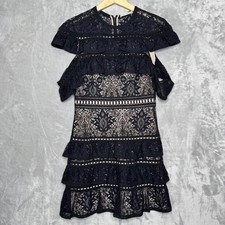 Alice + Olivia Dress Womens 6 Black Lace Tiered Ruffle Sheath Cocktail Party