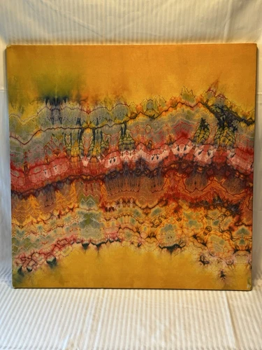 Vintage 1979 Canvas Watercolor Art Signed Carter Smith 24” X 24” Ready To Hang