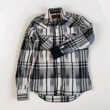 Wrangler Retro Mens Plaid Shirt Small Gray Long Sleeve Octagon Snap MVR242M R3