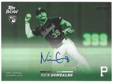 Nick Gonzales 2024 TOPPS B&W MLB ROOKIE AUTOGRAPH CARD Pirates RC AUTO green /99