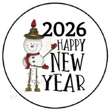 2026 HAPPY NEW YEAR SNOWMAN ENVELOPE SEALS LABELS STICKERS PARTY FAVORS