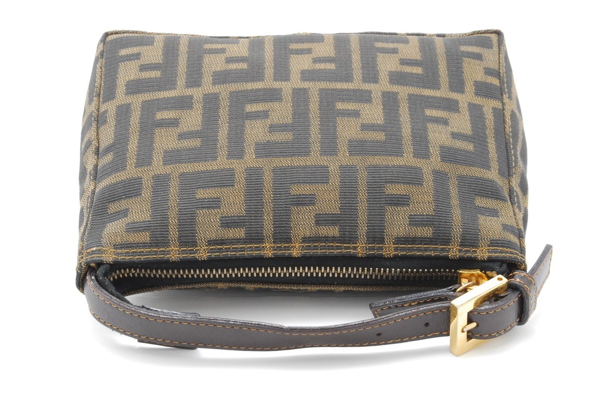 FENDI zucca Accessory Pouch bag Canvas Brown Gold | eBay