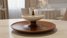 lenox tid bit tray tier wood china canape' mcm Mid-Century Modern serving sohn