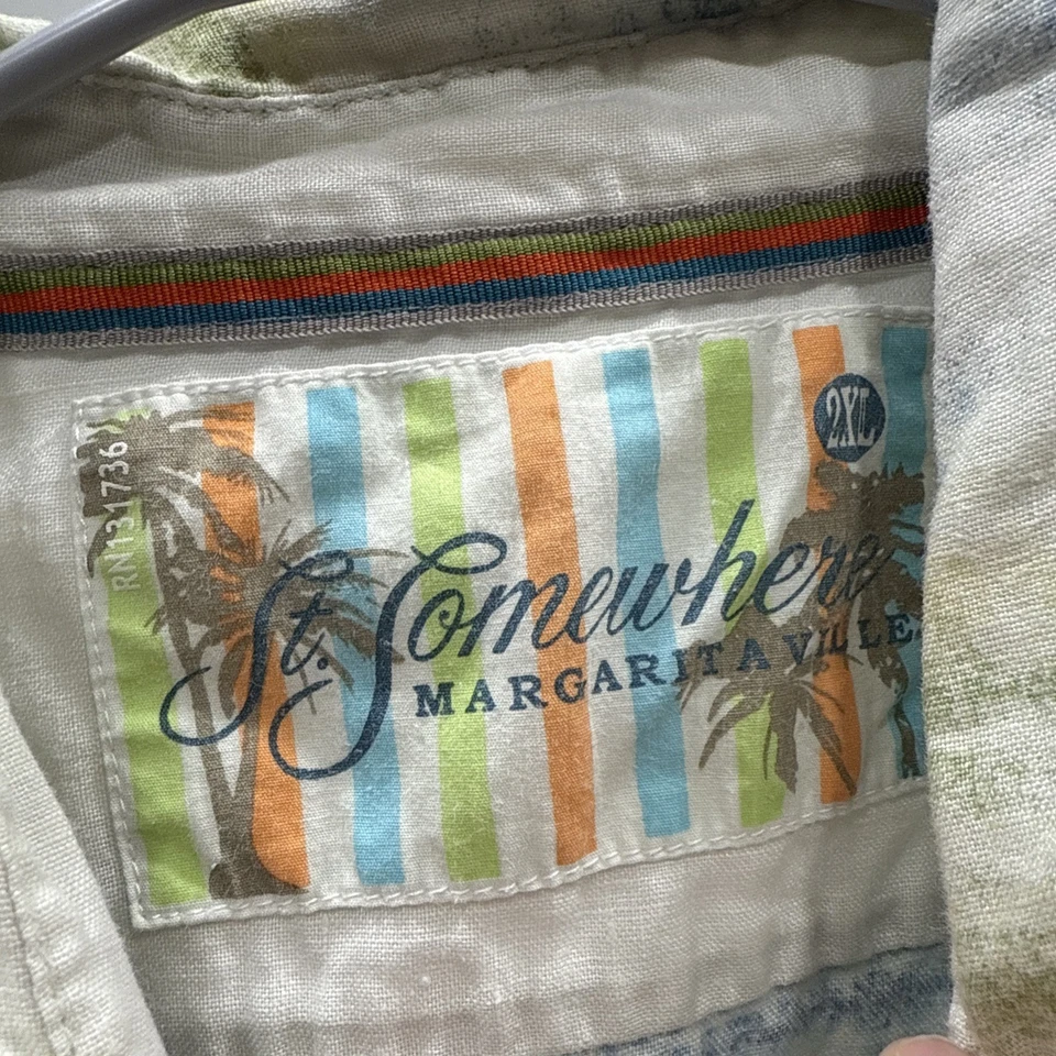Camisa St. Somewhere Margaritaville 100 % lino para hombre XXL rayas verdes Foto 3 de 4