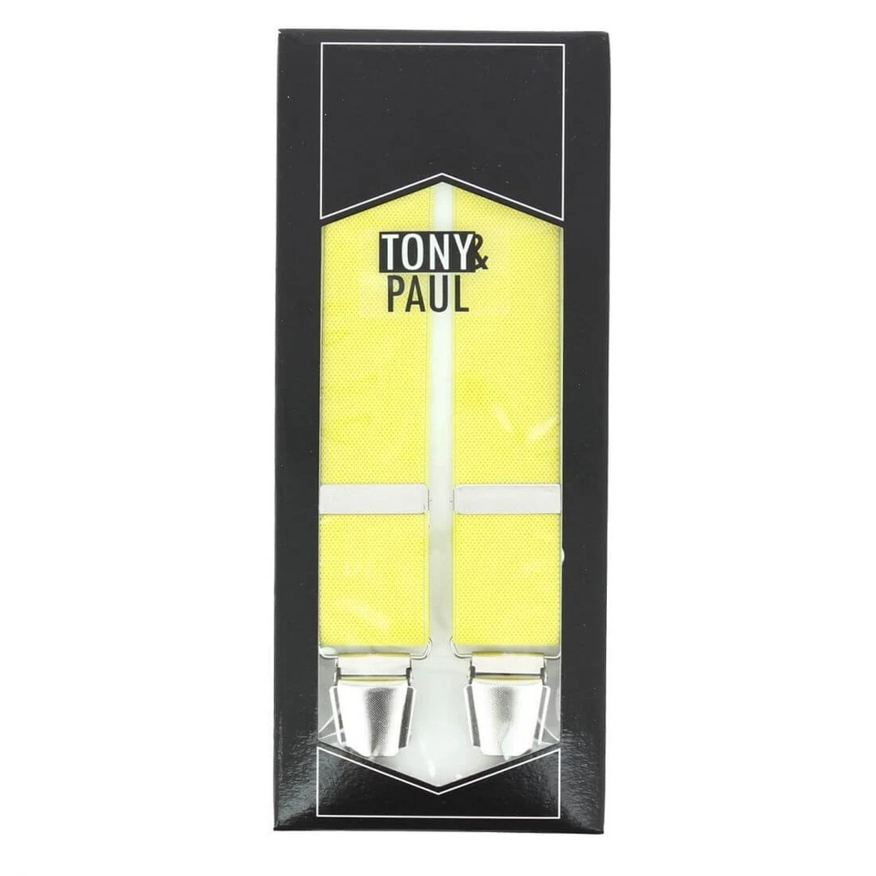 Tony & Paul. Bretelle. 4 clips, Viscose. Jaune canari - Uni - FABRIQUE EN ITAL - Photo 4/4