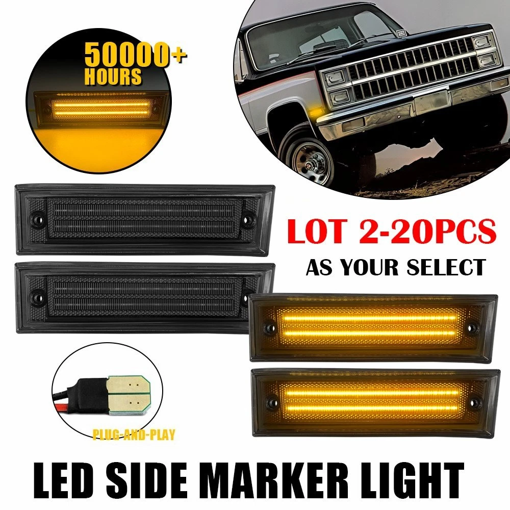 Juego De 2 Luces Laterales LED Con Lente Ahumado – Para Chevy Silverado C/K Y GMC Sierra 1981-1991, Luz Blanca Fría
