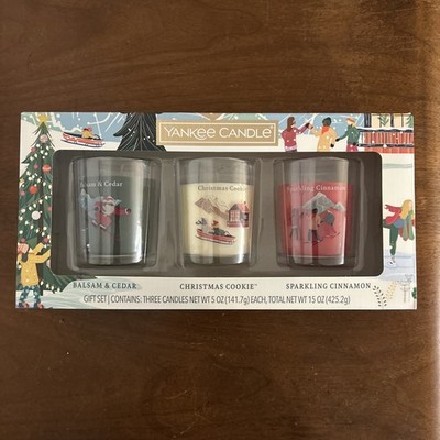 Yankee Candle 3 Candle Gift Set 5 oz Each Balsam/Cedar Christmas Cookie Cinnamon