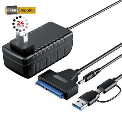 Mbiydeg SATA to USB 3.0 and C Adapter Cable for 3.5 2.5 Inch Black
