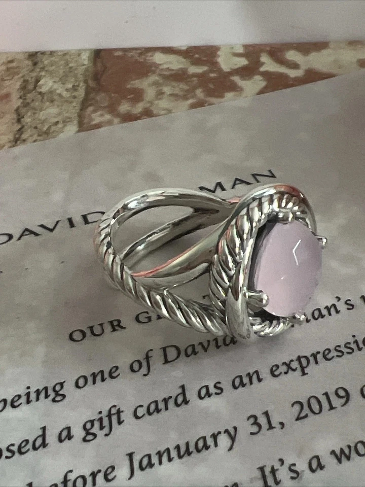 David Yurman Plata de Ley 925 11mm Anillo Infinito Cuarzo Rosa Talla 9 Foto 3 de 4