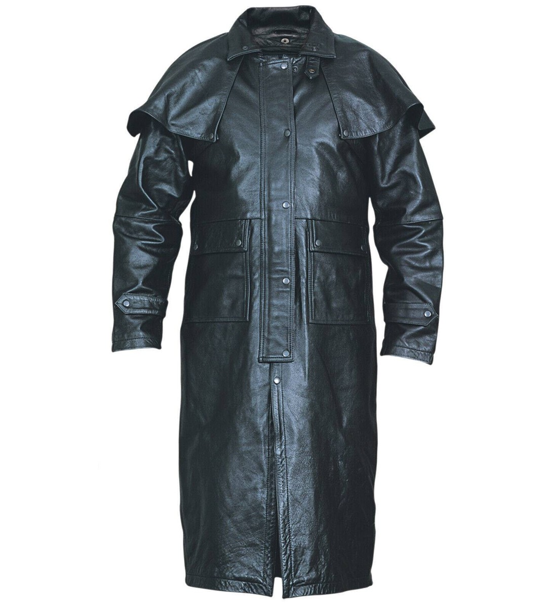 ロストコントロール　 BUFF LEATHER COAT　サイズ２　黒 Mens Buffalo Hide Leather Motorcycle Duster Jacket Removable Cape