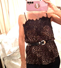 WOMENS MADE IN ITALY CAMISOLE LEOPARD PATTERN WITH BLACK LACE Sz S